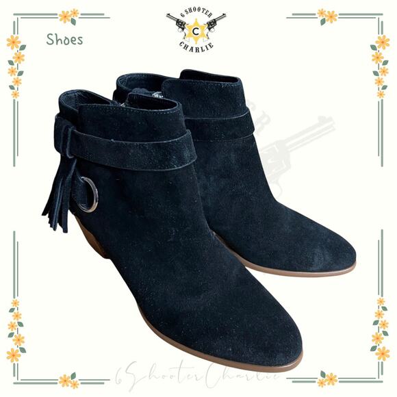 Rebecca Minkoff Black Suede Selena Bootie Size 8.5 Tassels Zippered - Picture 1 of 6